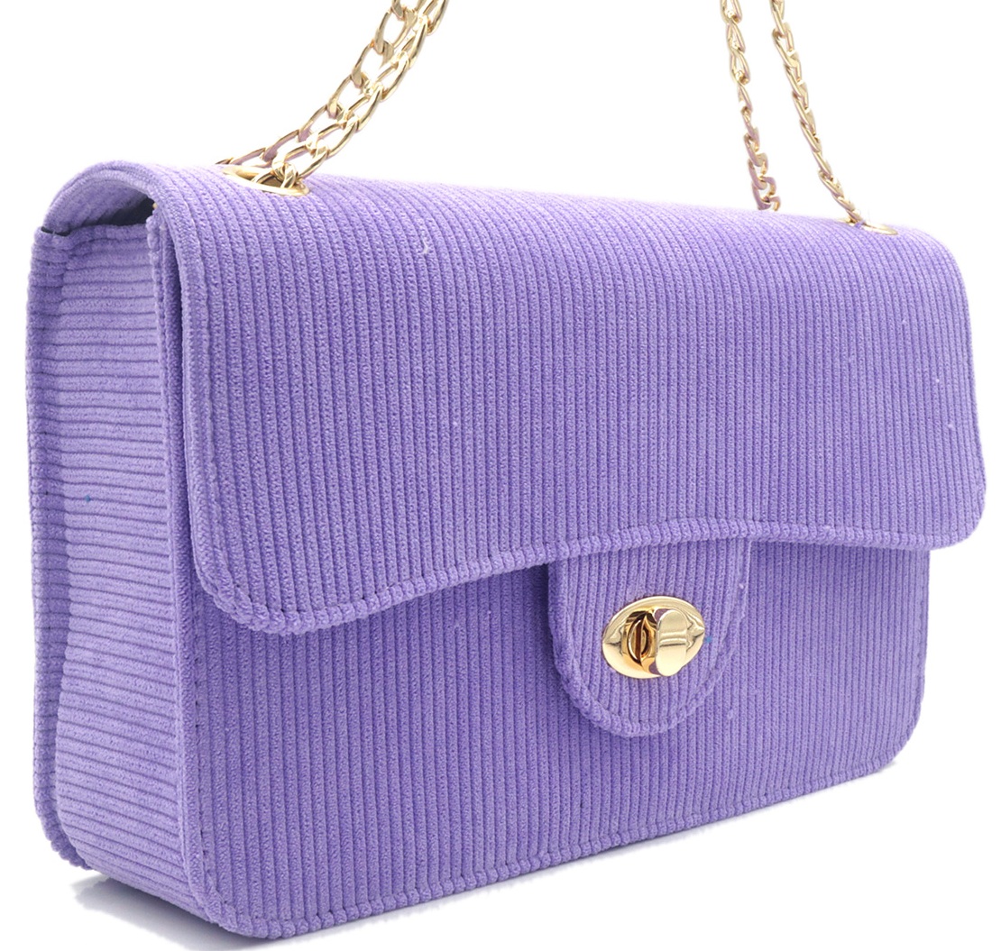 R-K4.1 BAG1020-003-1 PU Bag with Rib Fabric 27x17x7.5cm Purple