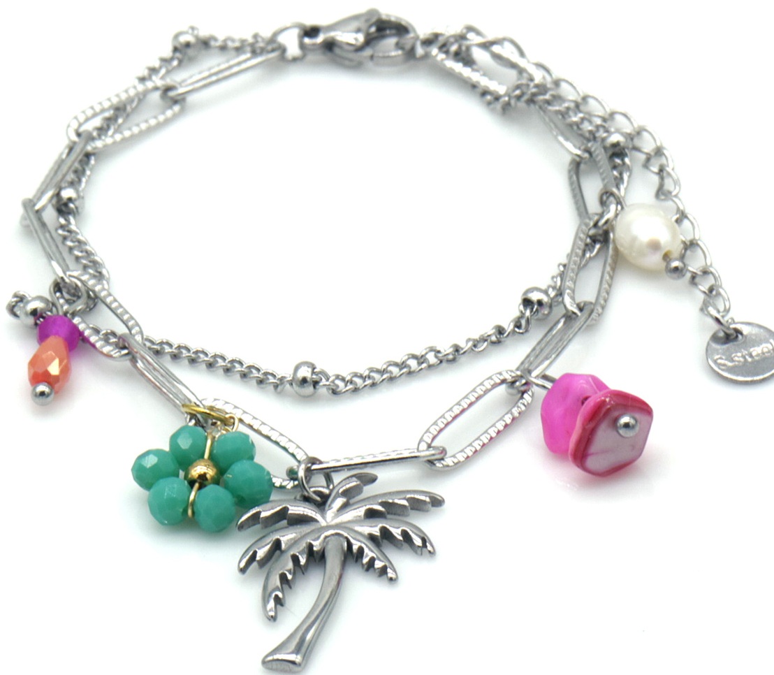 B-D9.2 B1036-002S S. Steel Bracelet Palmtree 16-21cm