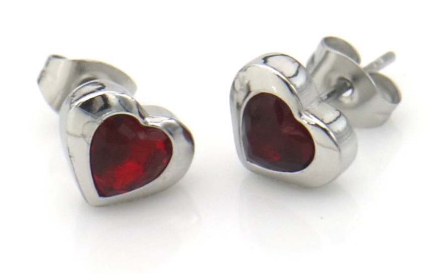F-D19.2 E1141-005S-2 S. Steel Studs Heart Crystal 8mm
