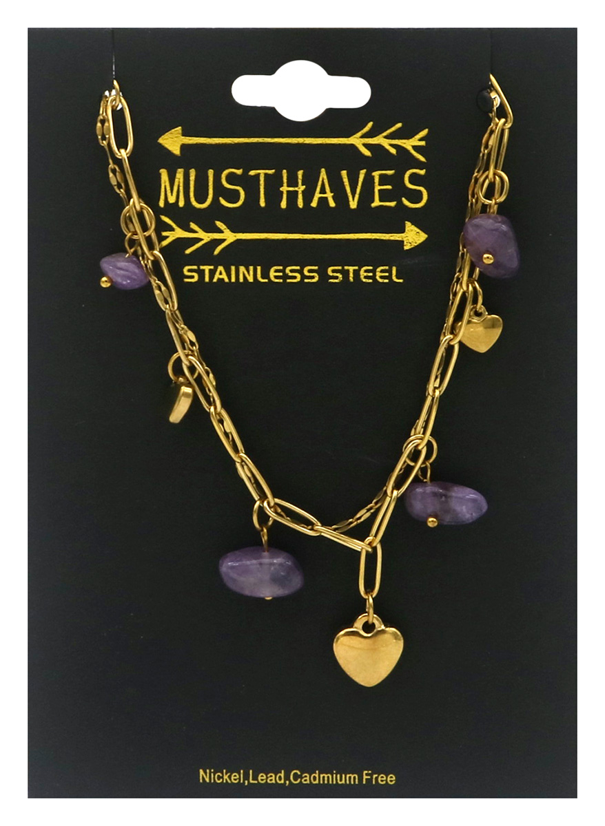 A-A24.2 B2583-032G-6 S. Steel Bracelet Hearts - Stones 16-21cm Purple