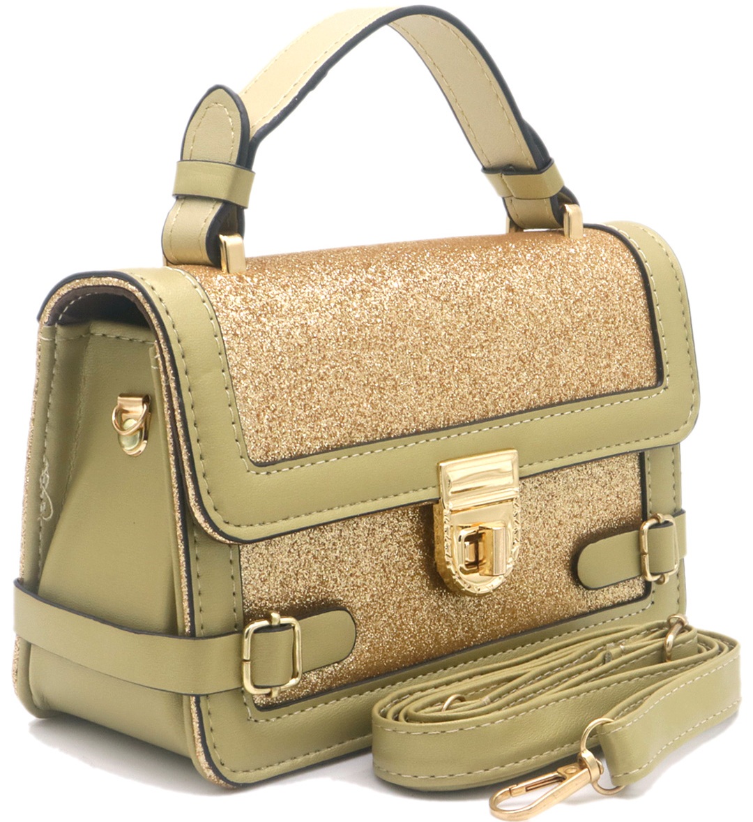 Y-D1.3 BAG1016-002-4 Pu Bag Glitters 19.5x12.5x7cm Gold