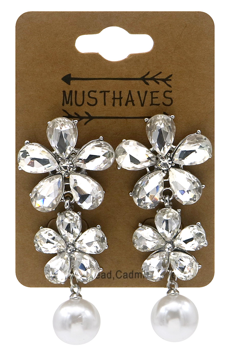 H-B18.1 E1145-001S Fashion Earrings Flowers Crystals 5cm