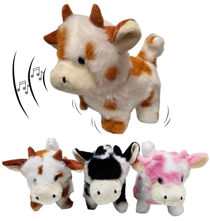 L-D4.2 TOY1149-007 Walking Cow 15cm Movement-Sound - Mixed Colors - 1pc