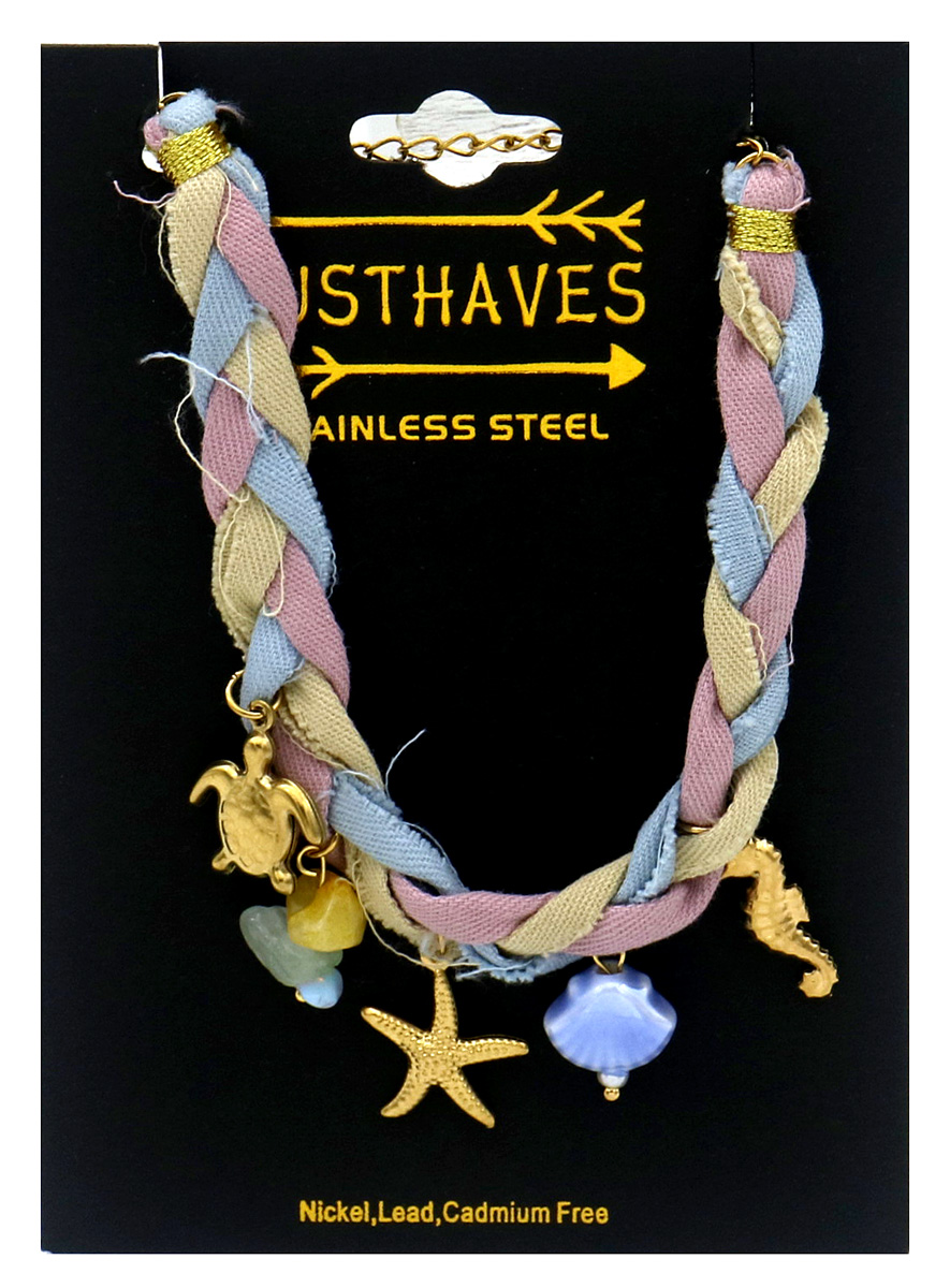 I-F20.2  B221-504-6  Rope Bracelet S. Steel Charms 16-21cm Multi