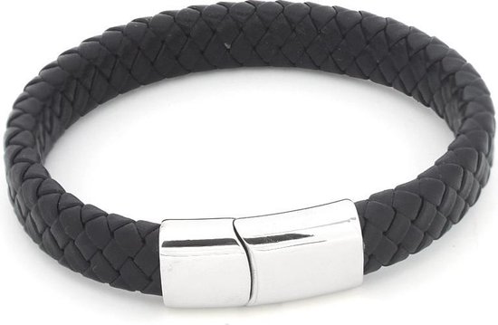 B-D23.2 B105-003 S. Steel with 12mm Leather Bracelet Black 23cm