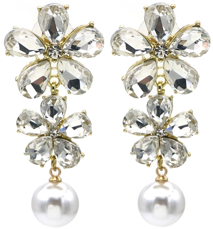 H-B8.1 E1145-001G Fashion Earrings Flowers Crystals 5cm