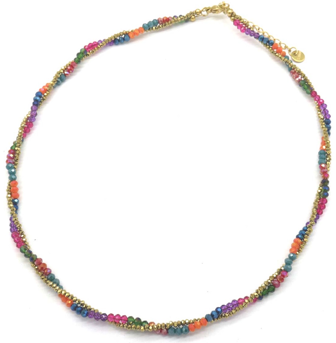 I-F19.3 N221-322 No.3 S. Steel Necklace Glassbeads  39-45cm Multicolor