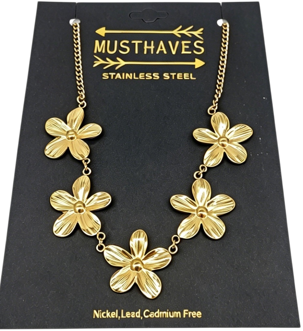 G-A3.2 N2616-047G S. Steel Necklace Flowers 40-45cm