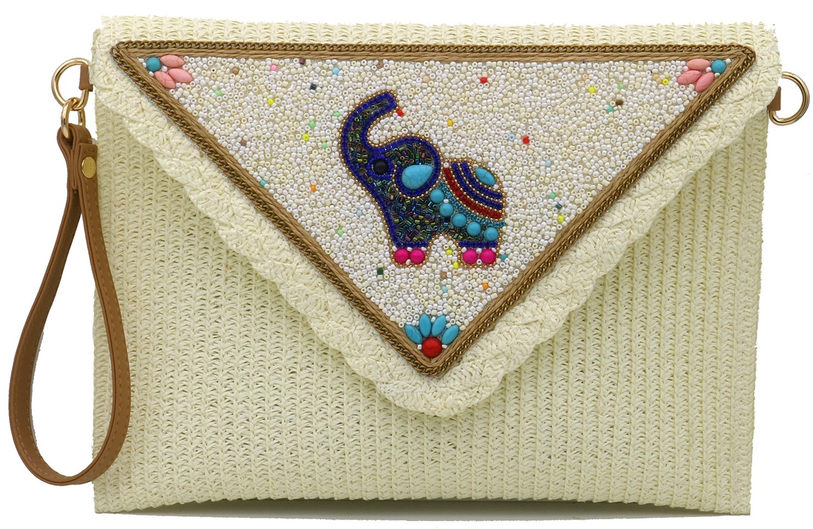 T-J4.2 BAG1123-002-1 Woven Clutch with Beads 27.5x20cm