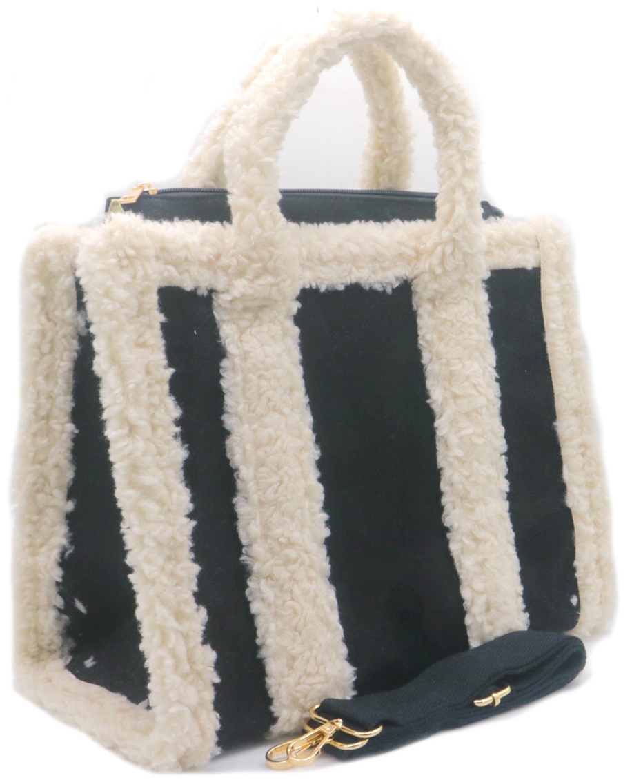 Y-E6.1 BAG1021-001-1 PU Faux Fur Shopper Bag 33x24.5x16cm Black