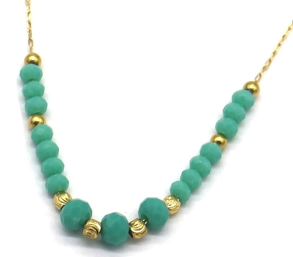 D-C5.2 N623-001D S. Steel Necklace Glass 39-44cm Blue