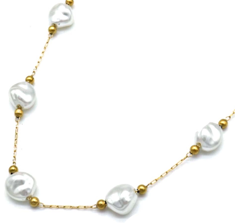 A-B8.1 N221-385G No. 2 S. Steel Necklace Pearls