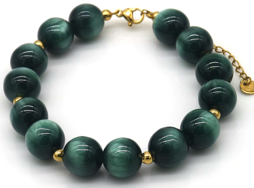 A-F22.1 B1144-004-5 S. Steel Bracelet Acrylic Beads Green