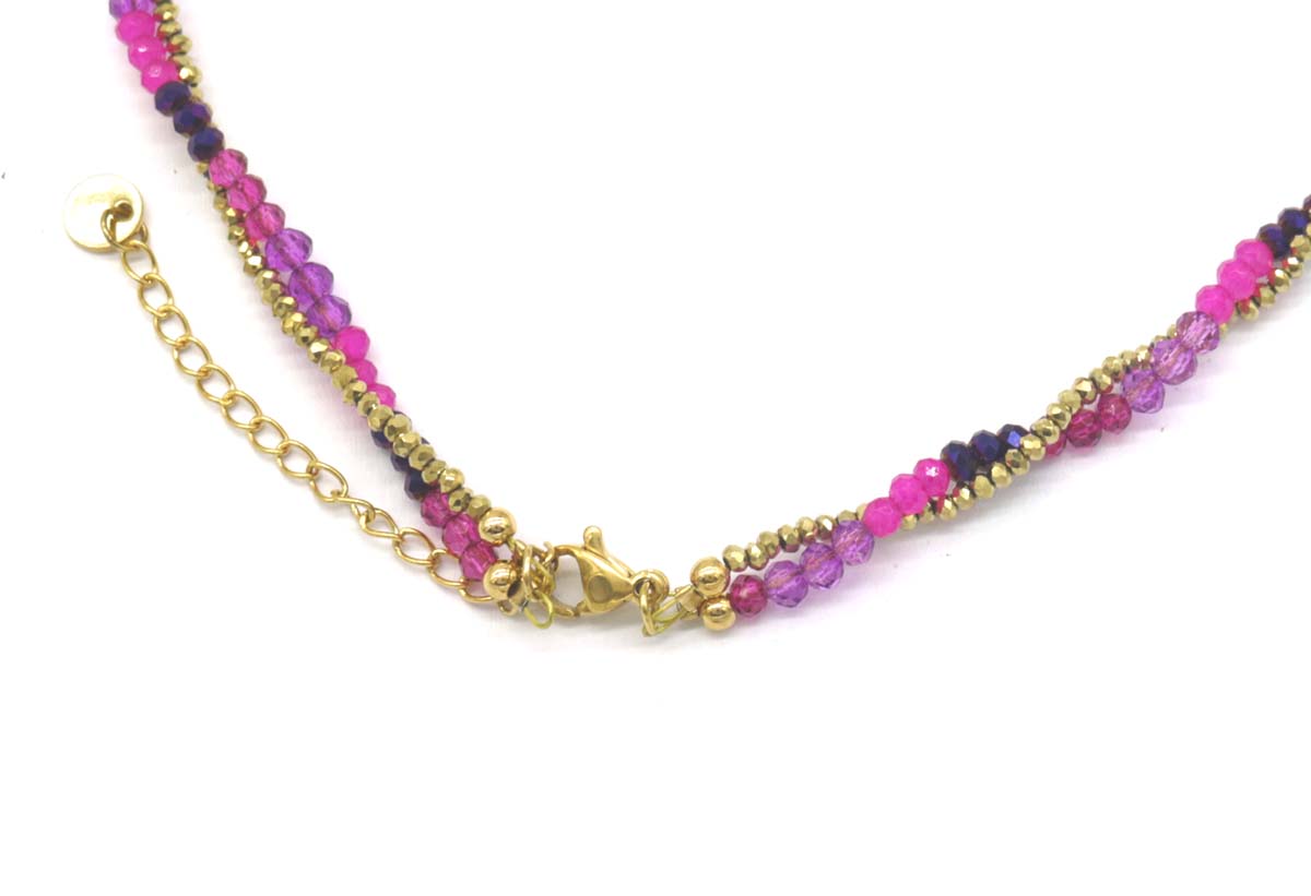 I-F17.1 N221-322 No.5 S. Steel Necklace Glassbeads  39-45cm Purple