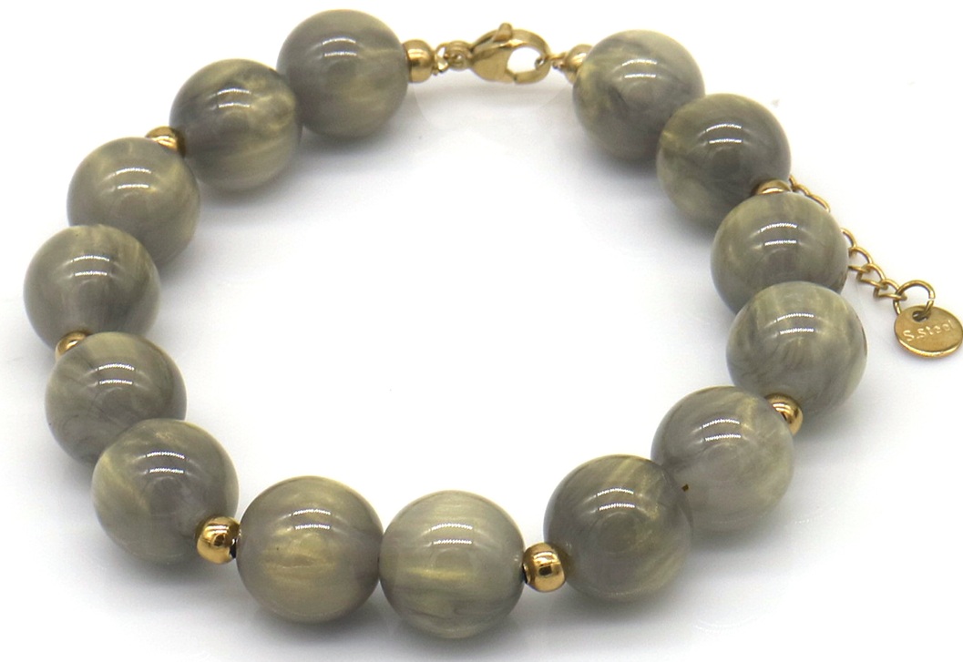 B-E3.3 B1144-004-1 S. Steel Bracelet Acrylic Beads Grey