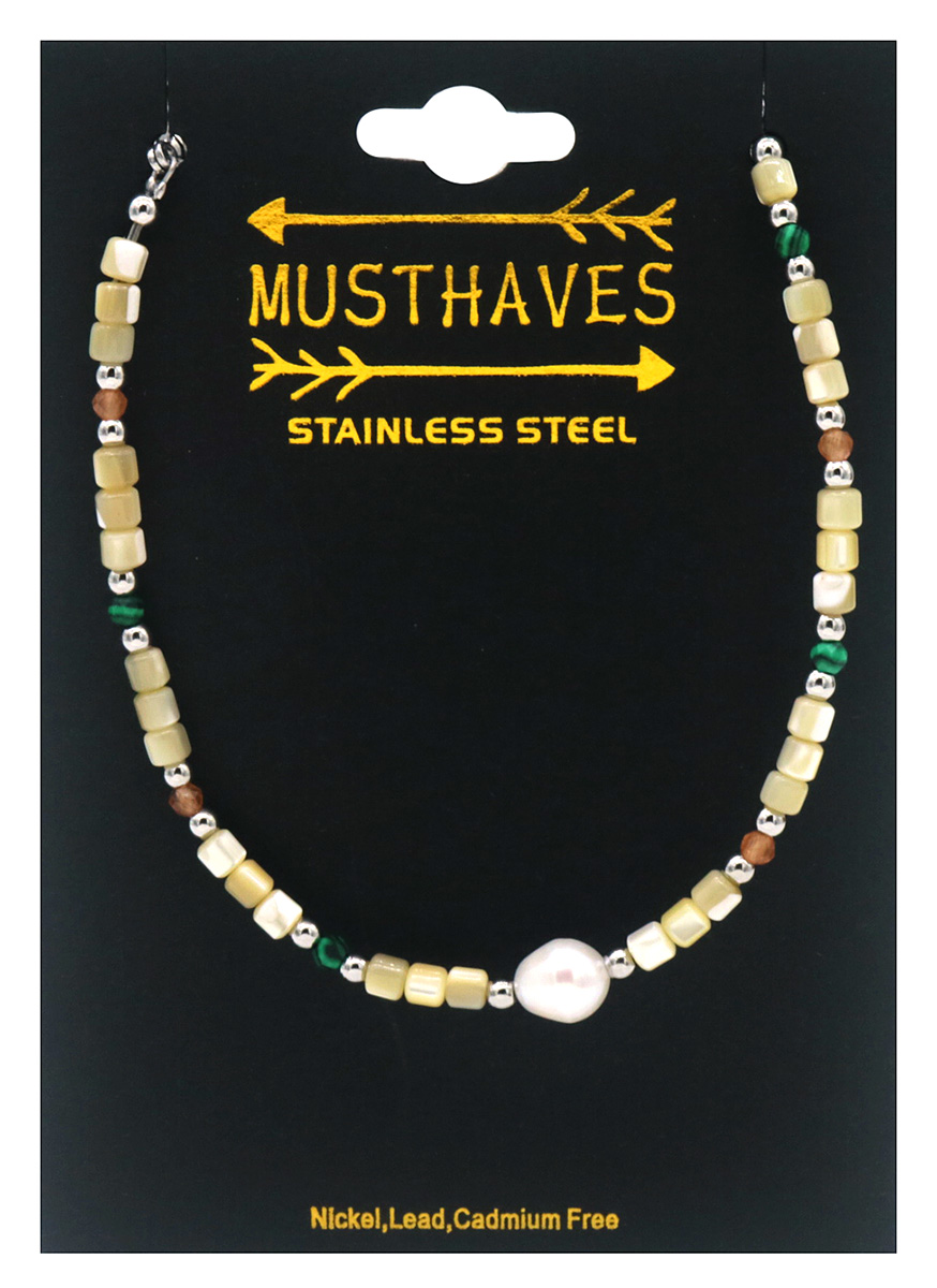 E-E4.2 B2583-028S S. Steel Bracelet Glassbeads - Stone 16-21cm