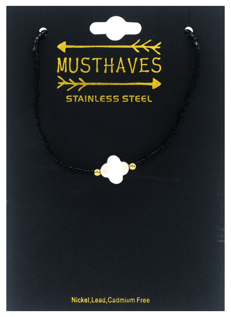 I-F15.2  B103-045-3 S. Steel Glassbeads Bracelet Clover
