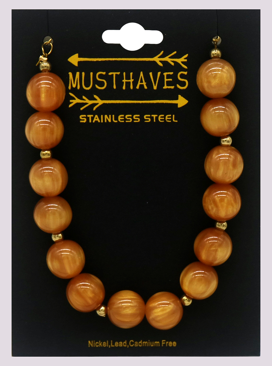 B-C16.1  B1144-004-4 S. Steel Bracelet Acrylic Beads Brown