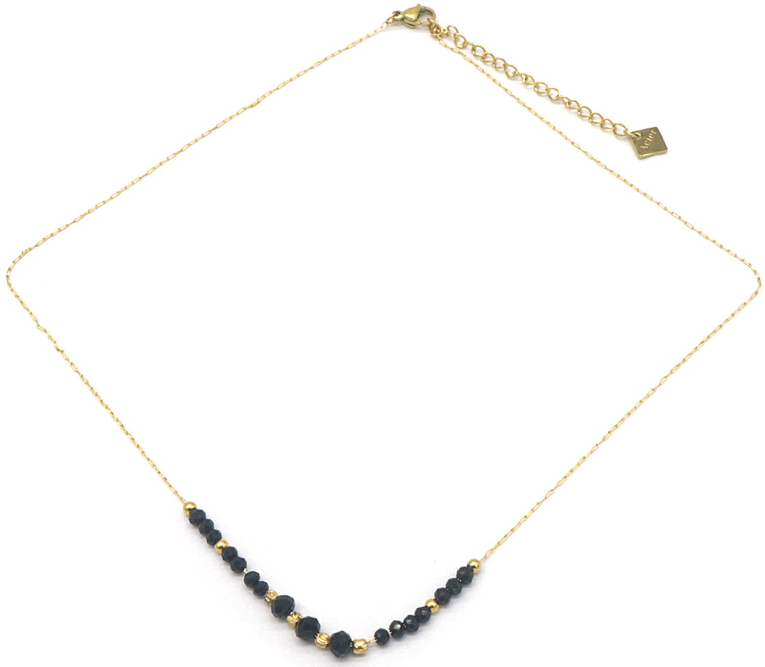 D-C5.5 N623-001F S. Steel Necklace Glass 39-44cm Black
