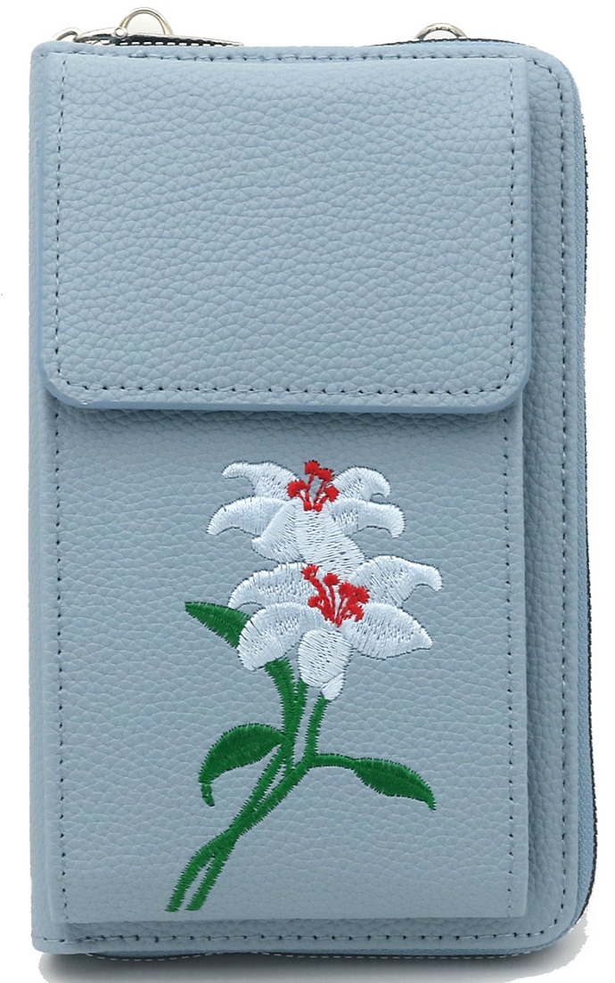 Q-M6.1 BAG1113-001-4 PU Bag Embroidered Flowers 18x10.5x5cm Blue