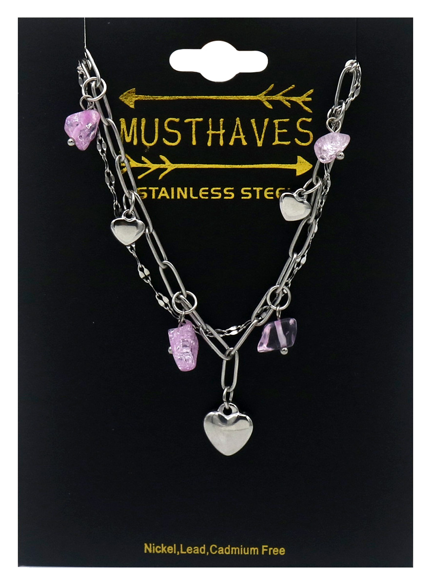 A-D23.2 B2583-032S-1 S. Steel Bracelet Hearts - Stones 16-21cm Pink