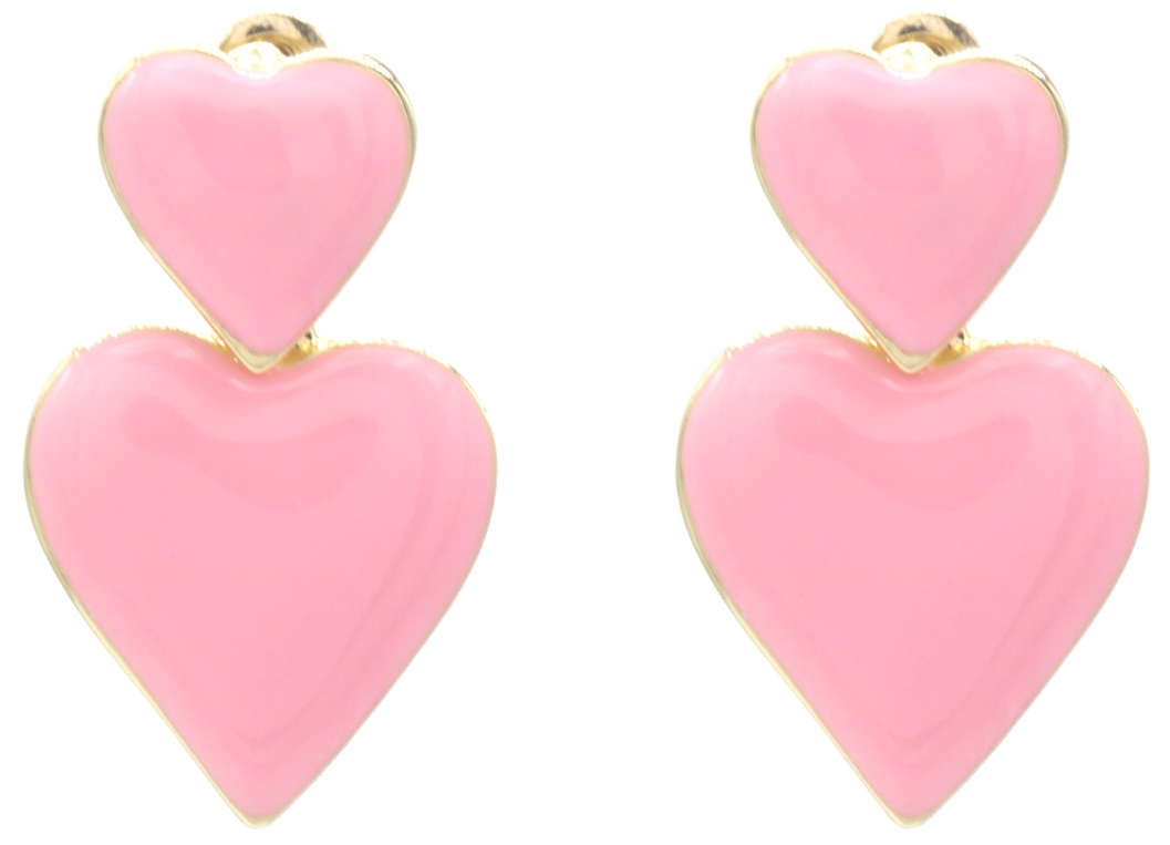 A-E16.3  E2591-080-2 Fashion Earrings Hearts 3.5cm Pink