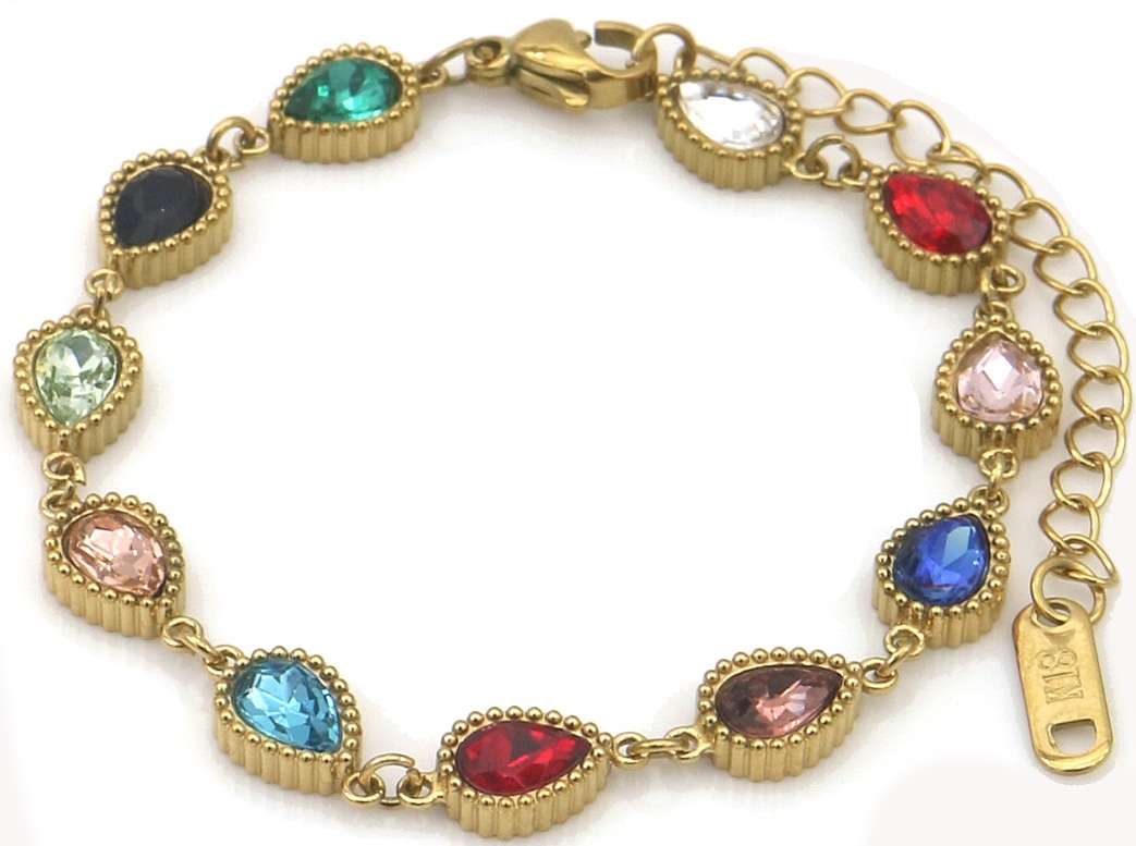 G-C6.3  B25106-090G S. Steel Bracelets Crystals 16-21cm Multi Color