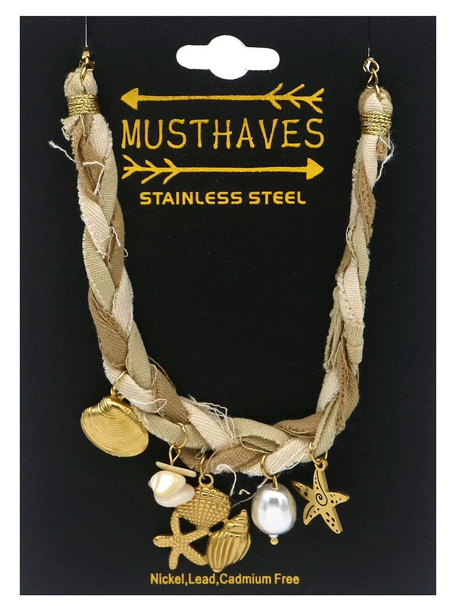 I-F6.3  B221-504-2 Rope Bracelet S. Steel Charms 16-21cm Brown