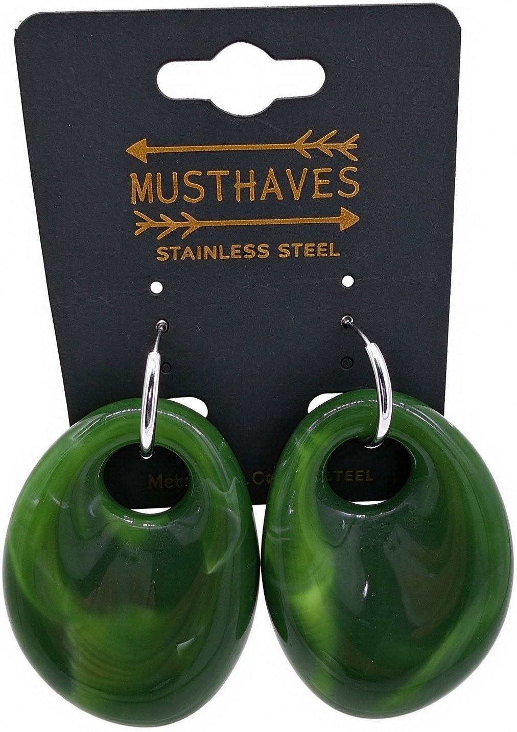 A-E21.1 E2643-051S-4 S. Steel Earring 5cm Green