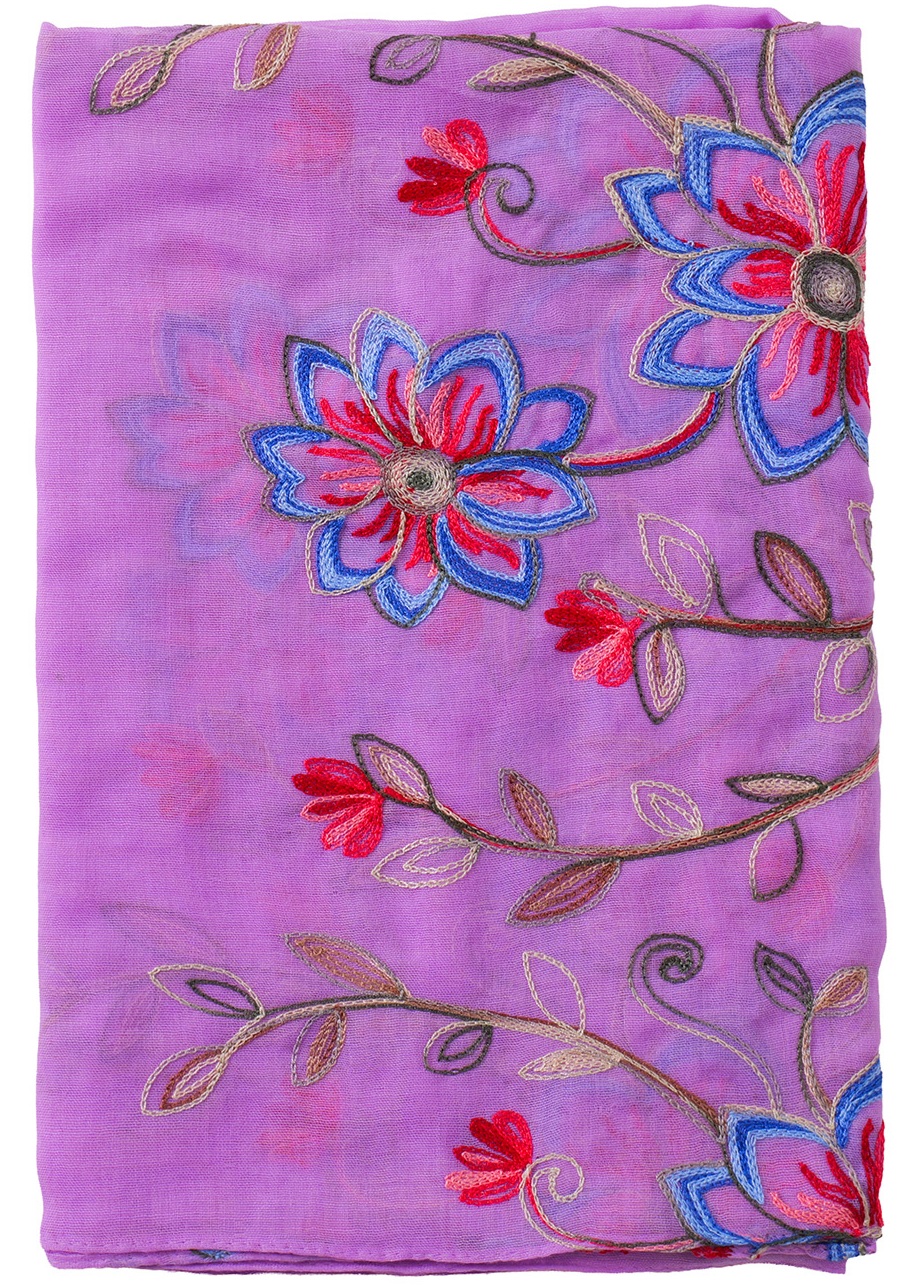 X-P1.2 SCARF1110-033-7 Scarf Embroidered Flowers 180x70cm - Purple