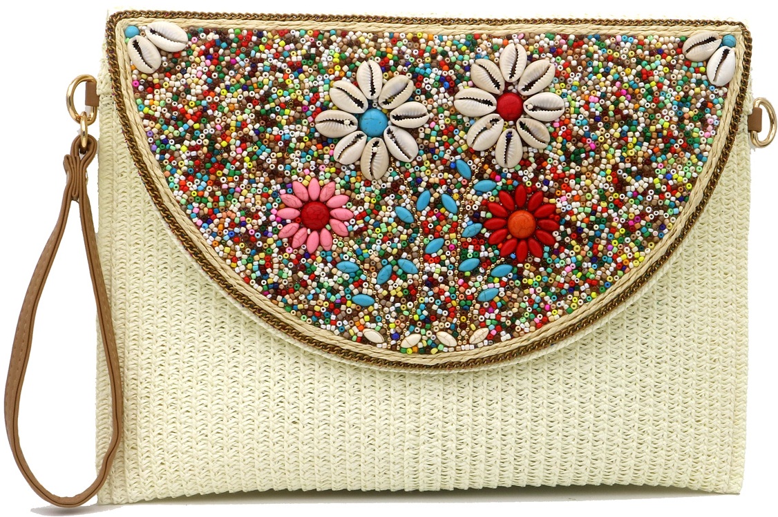 T-A8.2  BAG1123-003 Woven Clutch with Beads 27.5x20cm