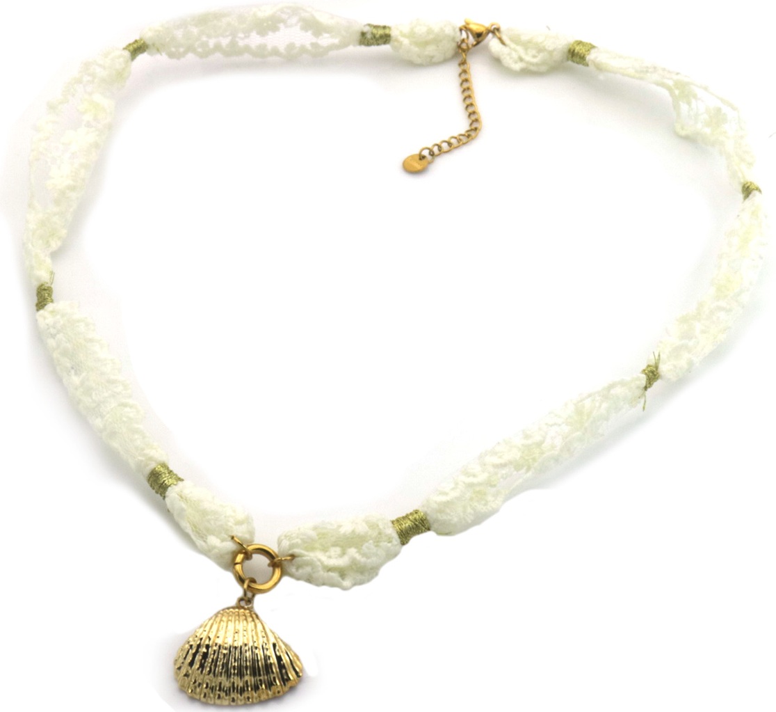 J-B2.1 N2524-004 S. Steel Fabric Necklace Shell 50-55cm