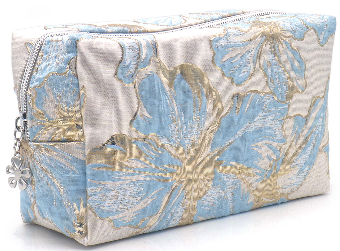 Q-K6.1 BAG1015-001-2 Make Up Bag Flowers 18x11x7cm Blue