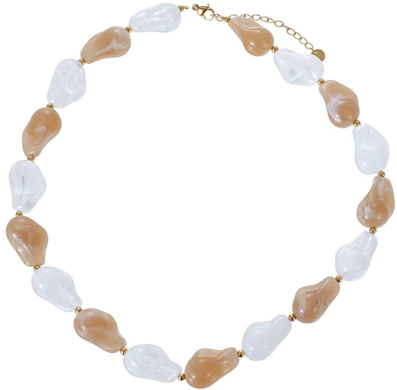 C-A21.1 N1144-023-2 S. Steel Necklace Acrylic Beads - 40-45cm White-Brown