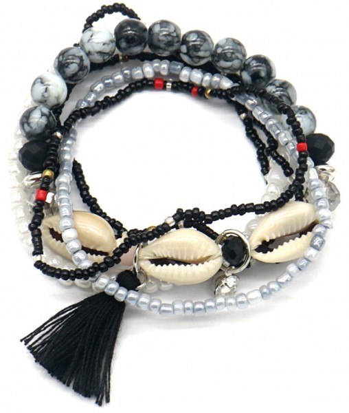 E-E24.1 B1644-003B Glassbeads Bracelet Set 6pcs Shells Black