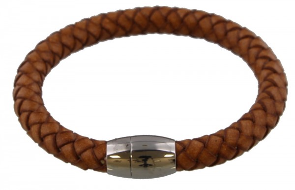 H-F21.1 B105-004 S. Steel with 8mm Leather Bracelet Light Brown 21cm