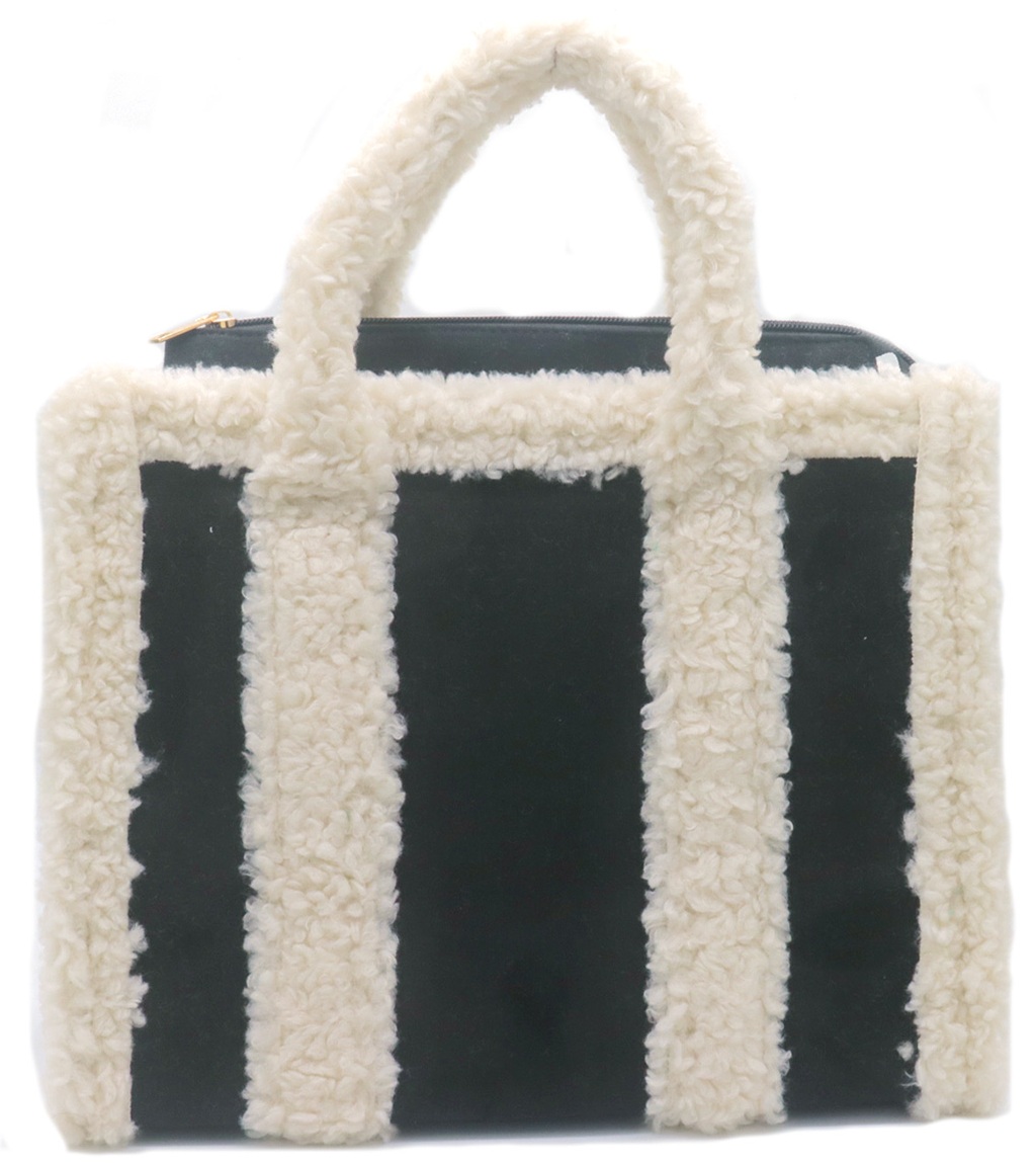 Y-E6.1 BAG1021-001-1 PU Faux Fur Shopper Bag 33x24.5x16cm Black