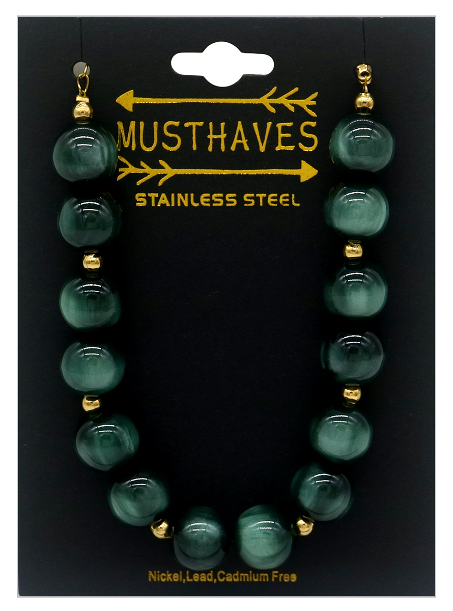 A-F22.1 B1144-004-5 S. Steel Bracelet Acrylic Beads Green