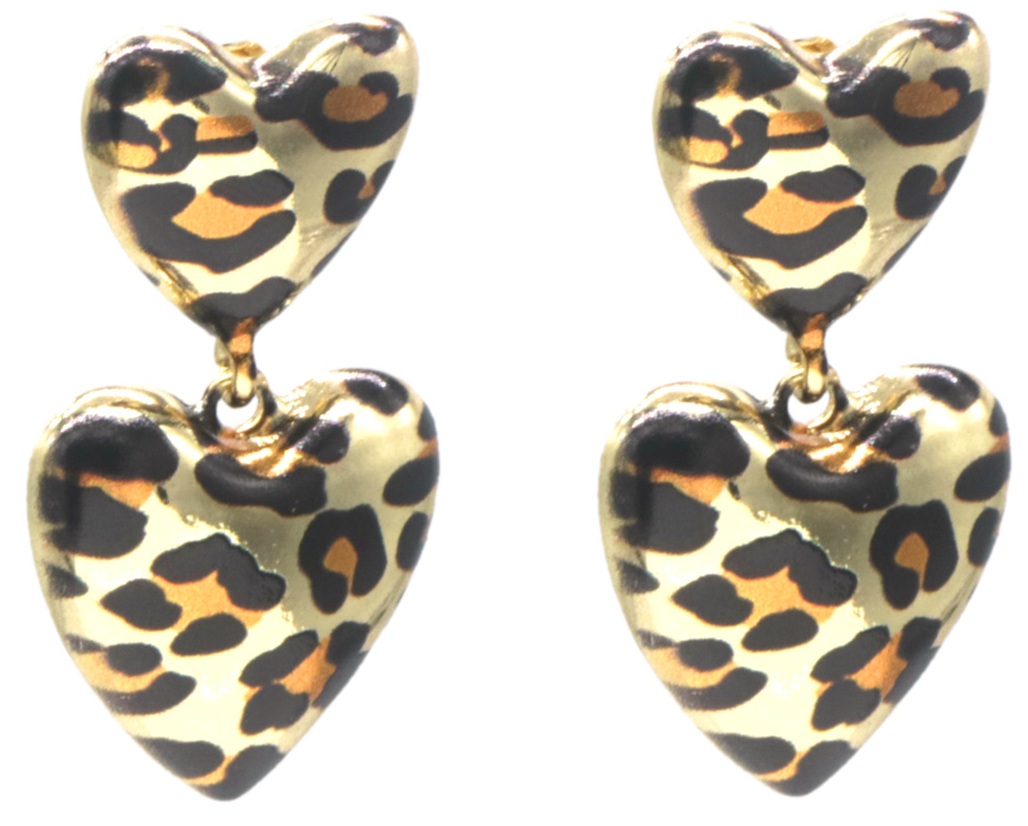 A-C7.5 E2591-083 Fashion Earrings Hearts 5cm Leopard