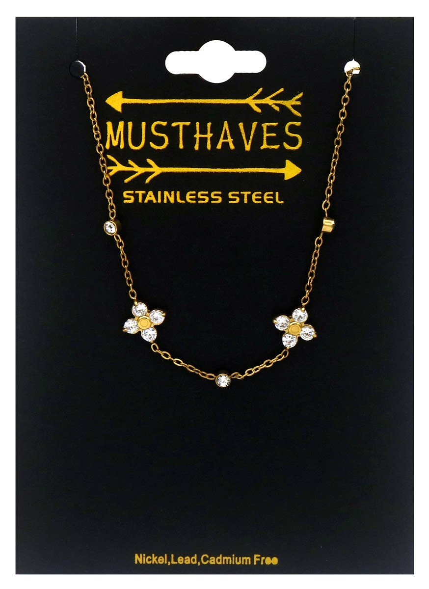 B-D8.2 B2616-070G S. Steel Bracelet Flowers Crystal 16-21cm