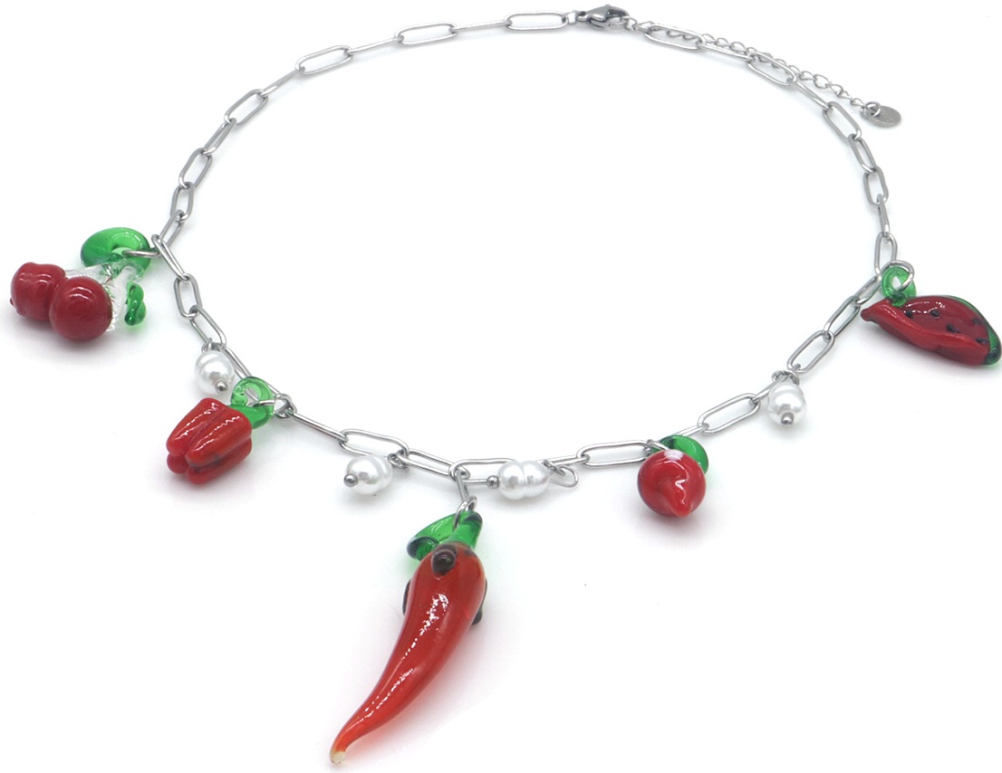 F-B17.3 N1036-012S S. Steel Necklace Glass Fruit Charms 40-45cm