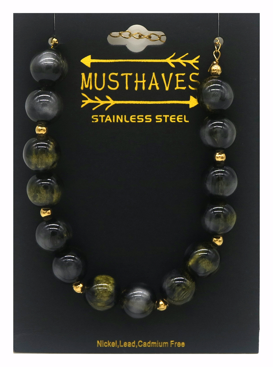 B-A8.3 B1144-004-2 S. Steel Bracelet Acrylic Beads Black