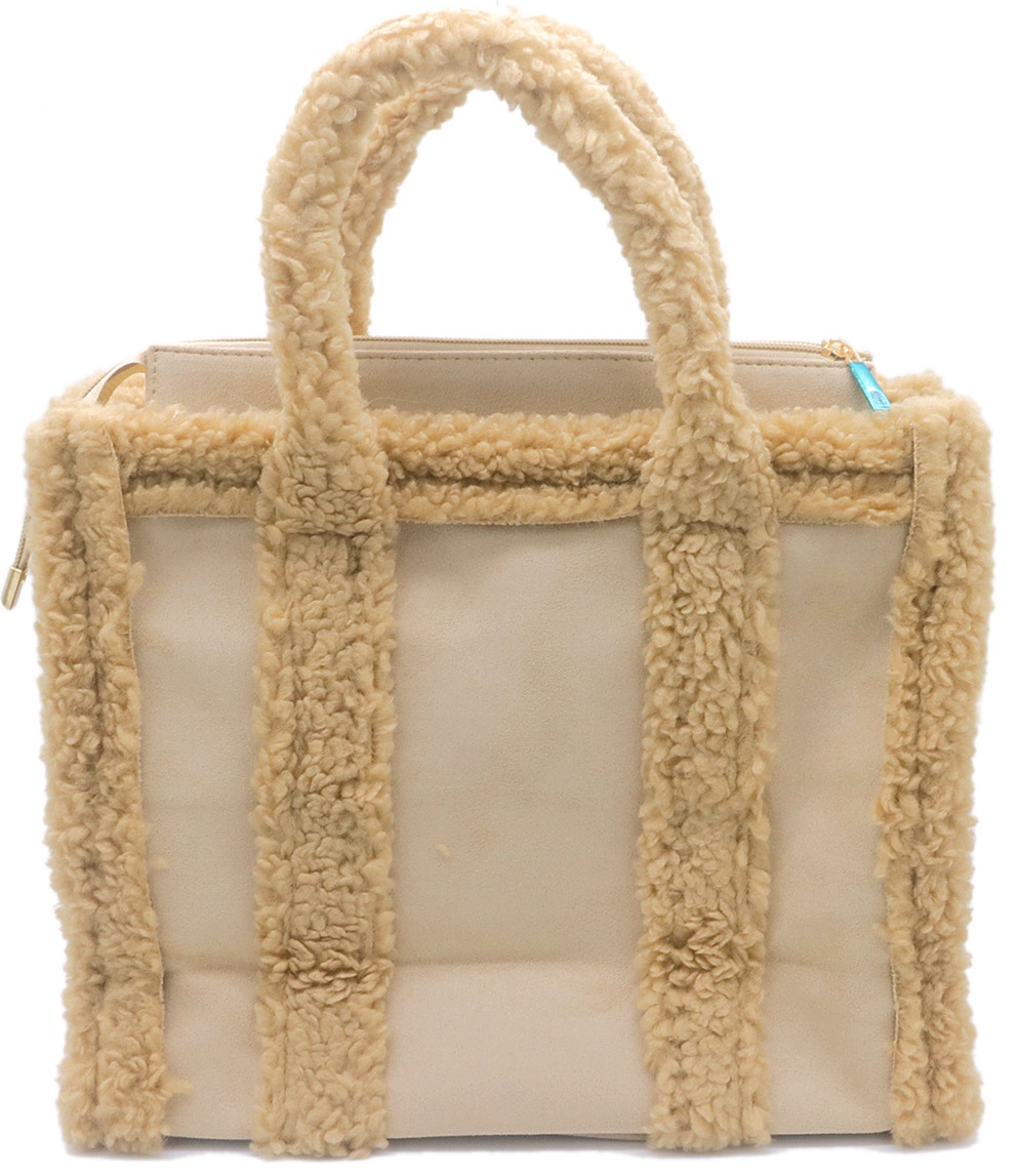Y-D3.4  BAG1021-001-4 PU Faux Fur Shopper Bag 33x24.5x16cm Brown