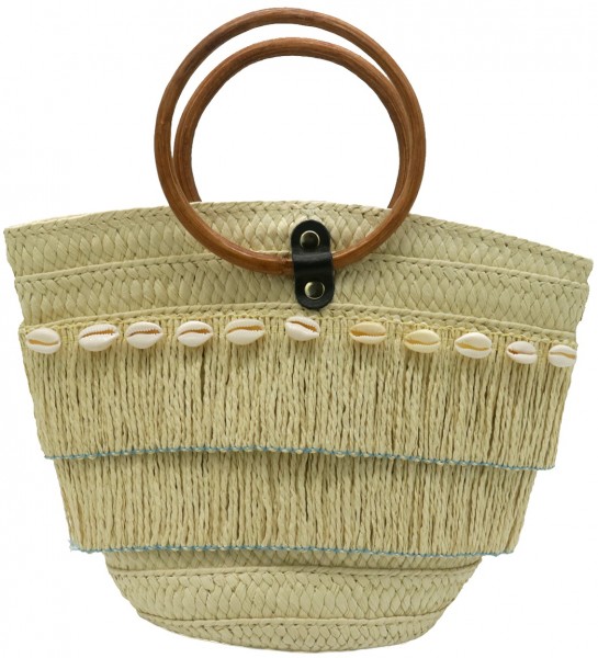 K-E7.2 BAG001A-005 Bag Woven with Shells 28x20x10cm Beige