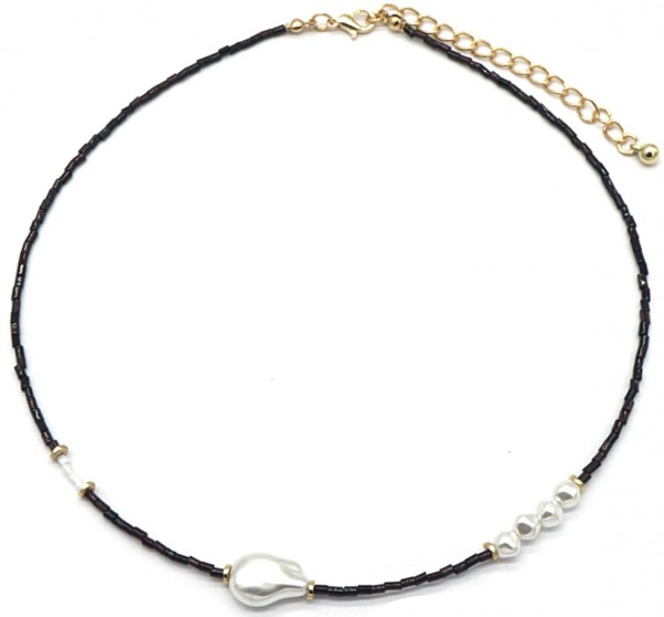 C-D4.2 N536-186B Necklace Glass Beads - Pearls 39-46cm - Black