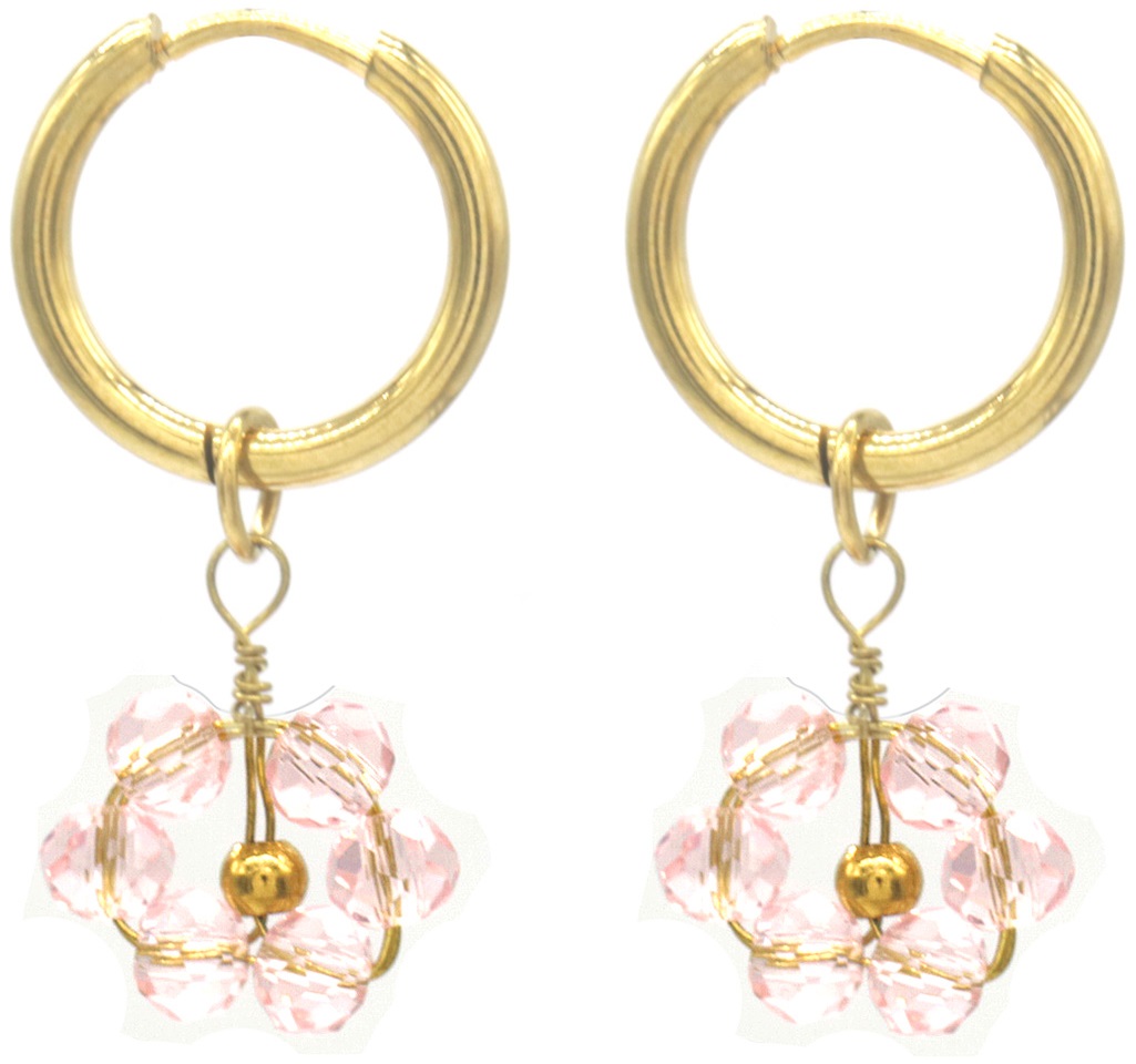 E-A6.4 E103-232-2 S. Steel Earrings Glassbeads 3x1.5cm