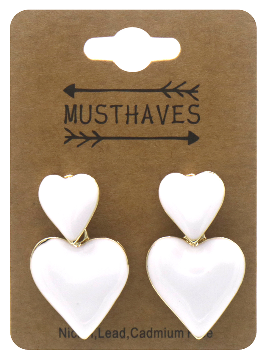 A-F2.1 E2591-080-1 Fashion Earrings Hearts 3.5cm White