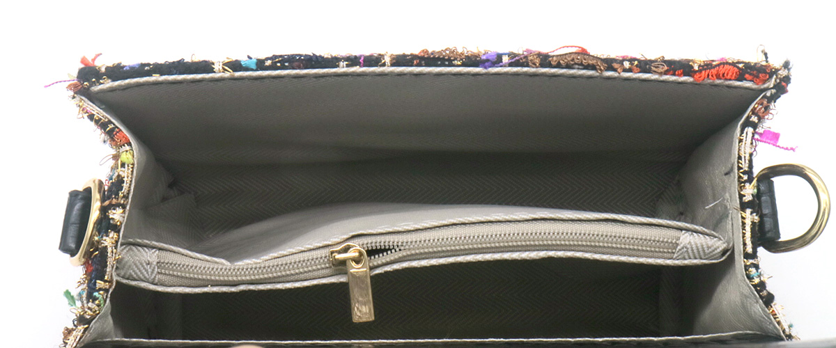 Q-F8.2 BAG1020-001-1 PU with Fabric Bag 21x16x8cm Black
