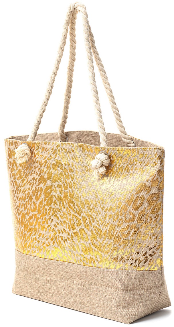 R-A7.2  BAG901-001-4 Beach Bag Leopard Gold 55x37x14cm