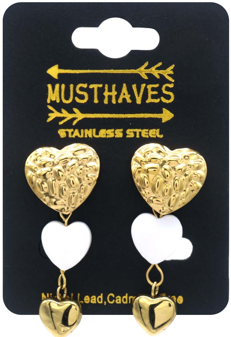 A-A18.4 E221-509G S. Steel Earrings Hearts 4cm